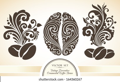 Vector set of vintage decorative ornamental coffee beans