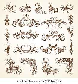 Vector set of vintage decorative ornamental page decoration calligraphic design elements for invitation, congratulation and greeting card