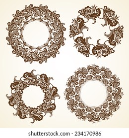 Vector set of vintage decorative ornamental Christmas wreaths