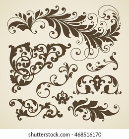 Vector set of vintage decorative ornamental page decoration calligraphic design elements for invitation, congratulation and greeting card in classic style