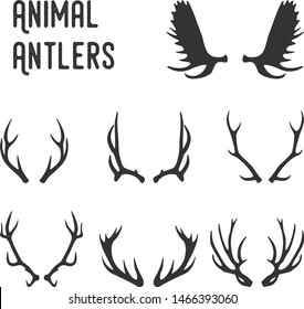Vector set of vintage deer antlers, simple silhouette design.