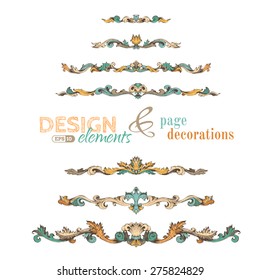 Vector set of vintage design elements and page decorations. Hand-drawn page dividers and headpieces isolated on white background. 