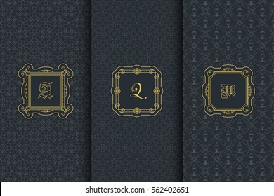Vector set of vintage design elements. Monograms for logos and retro backgrounds