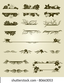 Vector set of vintage design elements with flowers (from my big "Floral collection")
