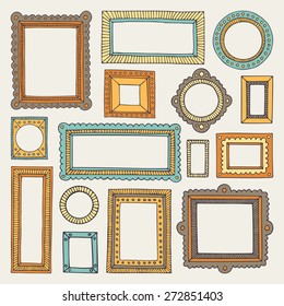 Vector set of vintage doodle hand drawn picture and photo frames 