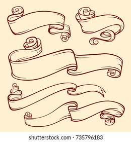 Vector set of vintage doodle scrolls and ribbons