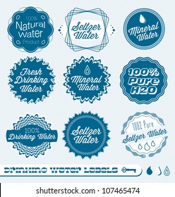 Vector Set: Vintage Drinking Water Labels With Seltzer And Mineral