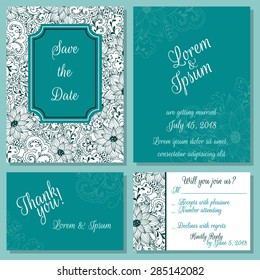 Vector set of vintage elegance wedding, baby shower invitation, congratulation cards. Save the date / invitation, Thank you / RSVP