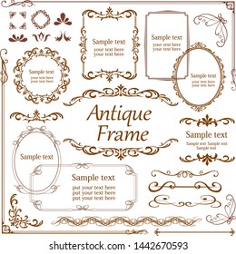 Vector set of vintage elements for design. Ornamental frames, borders, dividers, banners, arrows, monogram, corners, square, template for logo. Pear and flower vignette. Premium gold style