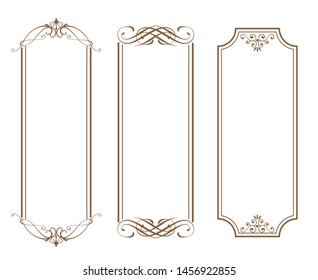 Vector set of vintage elements for design. Ornamental frames, borders, dividers, banners, arrows, monogram, corners, square, template for logo. Pear and flower vignette. Premium gold style