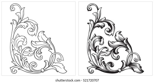 Vector set of vintage elements for design. Ornamental corners in baroque style.