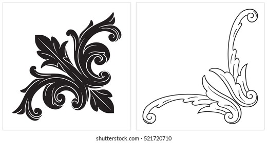 Vector set of vintage elements for design. Ornamental corners in baroque style.