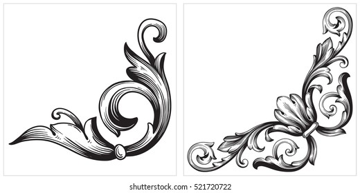 Vector set of vintage elements for design. Ornamental corners in baroque style.