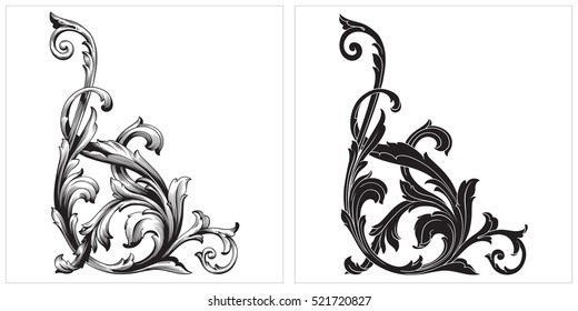 Vector set of vintage elements for design. Ornamental corners in baroque style.