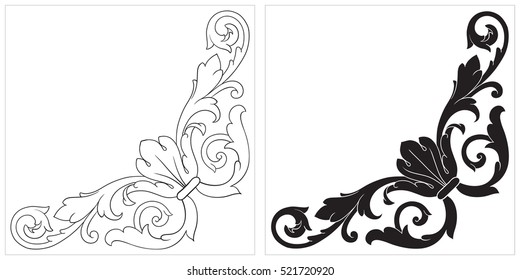 Vector set of vintage elements for design. Ornamental corners in baroque style.