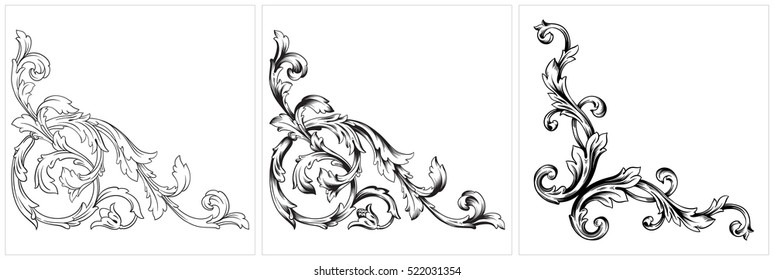 Vector set of vintage elements for design. Ornamental corners in baroque style.