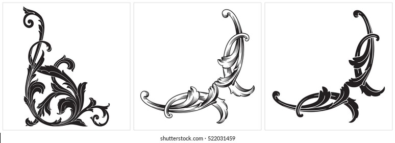 Vector set of vintage elements for design. Ornamental corners in baroque style.