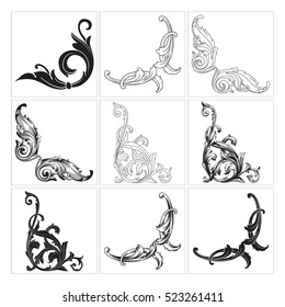 Vector set of vintage elements for design. Ornamental corners in baroque style.