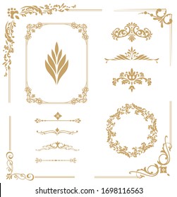 Vector set of vintage elements. Frames, dividers for your design. Golden Components in royal style. Elements for design menus, websites, certificates, boutiques, salons, etc.