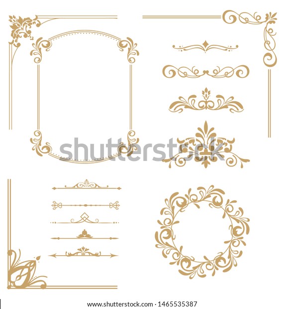 Vector set of\
vintage elements. Frames, dividers for your design. Golden\
Components in royal style. Elements for design menus, websites,\
certificates, boutiques, salons,\
etc.