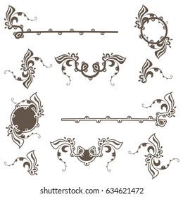 Vector set of vintage elements for page decoration, invitation or flyer in old Russian style