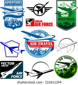 vector set of vintage emblems labels with airplane and airforce
