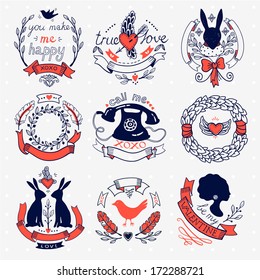 vector set of vintage emblems for Valentine Day