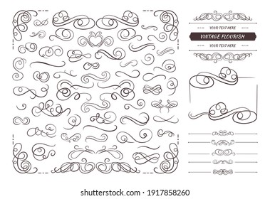 Vector Set of Vintage Filigrees and Frames, Calligraphic Swirls Isolated on White Background, Decorative Elements Collection.