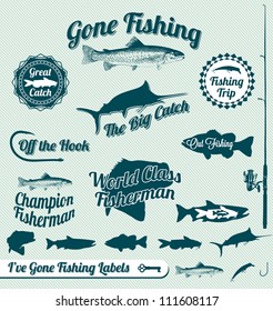 Vector Set: Vintage Fishing Labels and Stamps