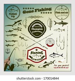 Vector Set: Vintage Fishing Labels and Stamps