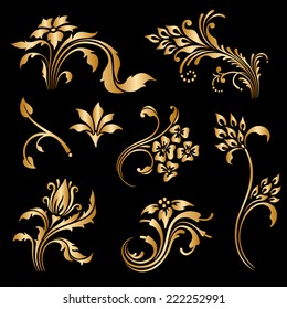 Vector set of vintage floral decorative elements for design, print, embroidery.