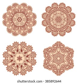 Vector set of vintage floral decorative round elements for design, print, embroidery.