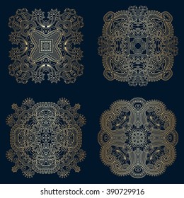 Vector set of vintage floral decorative round elements for design, print, embroidery.