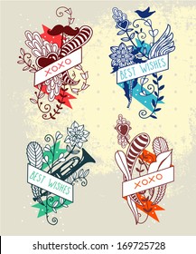 vector set of vintage floral elements and ribbons 