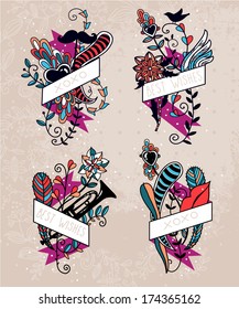 vector set of vintage floral elements 