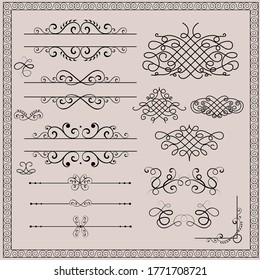 Vector set of vintage floral elements