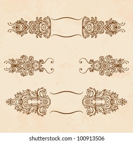 Vector set of vintage floral pattern design elements