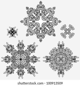 Vector set of vintage floral pattern design elements