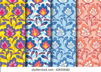 Vector set vintage floral patterns with abstract flowers. Vintage floral pattern.