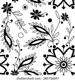 Vector set of vintage floral seamless pattern on white