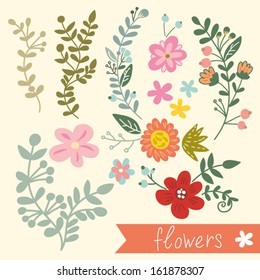 Vector set with vintage flowers
