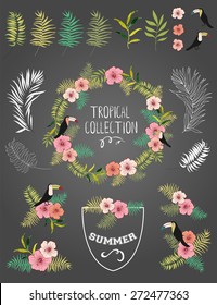 Vector set with vintage flowers.