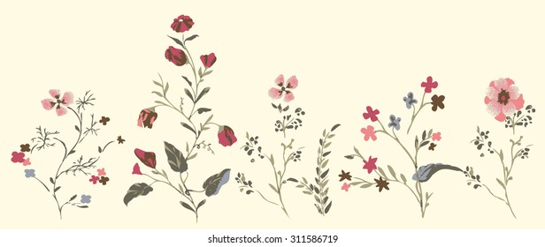 Vector set with vintage flowers