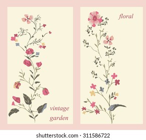Vector set with vintage flowers