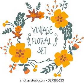 Vector set with vintage flowers