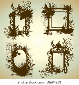 Vector set of vintage frames with Autumn Leafs. Thanksgiving