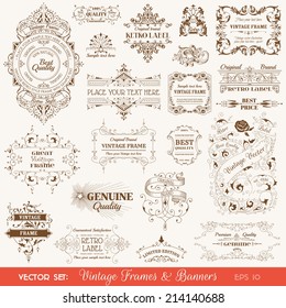 Vector Set: Vintage Frames and Banners, Calligraphic Design Elements and Page Decorations