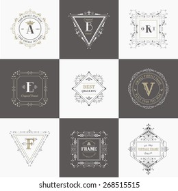 Vector Set: Vintage Frames and Banners, Calligraphic Design Elements and Monograms