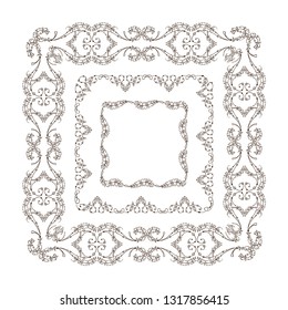 Vector set of vintage frames with boho, ethnic, tribal feathers, beads. Graphic design templates for labels, badges, tile, quotes. Square frames with different size