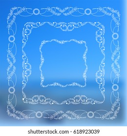 Vector set of vintage frames with boho, ethnic, tribal feathers, beads. Graphic design templates for labels, badges, tile, quotes. Square frames with different size. White line, new elements